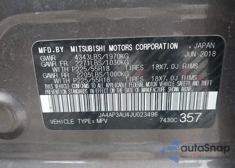 2018 Mitsubishi Outlander Sport 2.0 Es/2.0 Le from USA, damaged, VIN JA4AP3AU4JU023496